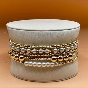 Gold (14K) Filled & Pearl Bracelet Stacks;  Set of 5; Sweat & waterproof.